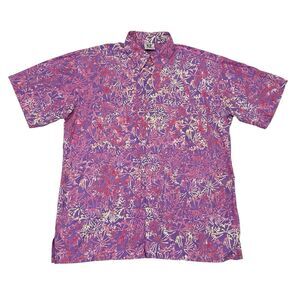 Vintage Rum Reggae Shirt Mens Large Pink Coral Hawaiian Short Sleeve Button Up